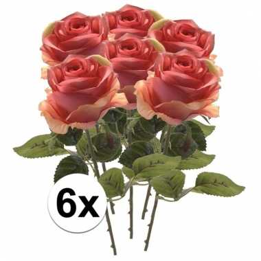 Afgeprijsde 8x roze roos 45 cm kunstplant steelbloem