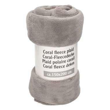 Afgeprijsde beton grijs fleece plaid/dekentje 150 x 200 cm