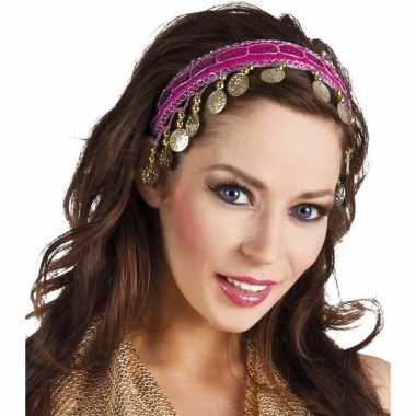 Afgeprijsde carnaval esmeralda buikdanseres hoofdband fuchsia roze vo