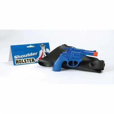 Afgeprijsde feest politie revolver/pistool blauw met schouder holster