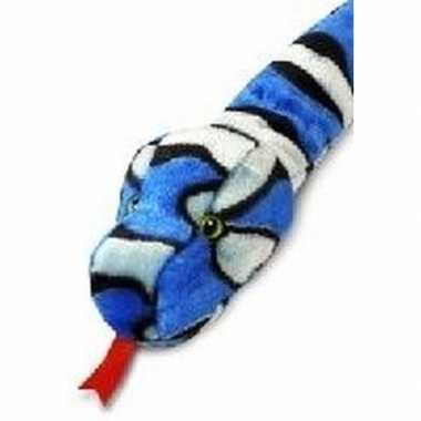 Afgeprijsde grote pluche blauwe/lichtblauwe slang knuffeldier 100 cm