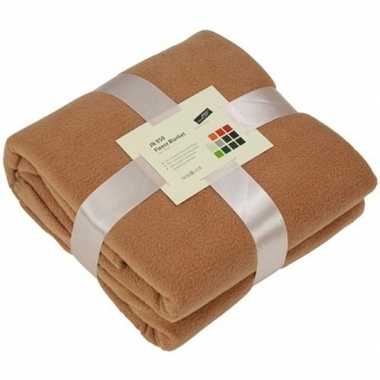 Afgeprijsde warme fleece dekens/plaids camel 130 x 170 cm 240 grams k