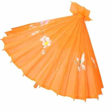 Aziatische paraplu met bloemen groot oranje