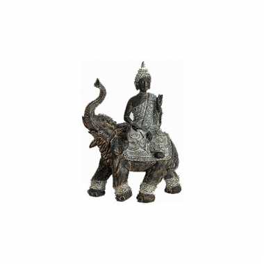 Decoratie boeddha beeld met olifant grijs 29 cm