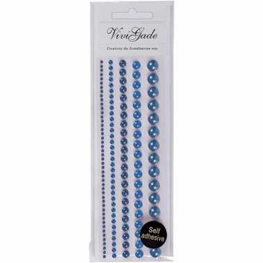 Decoratieve blauwe parel stickers 140 stuks