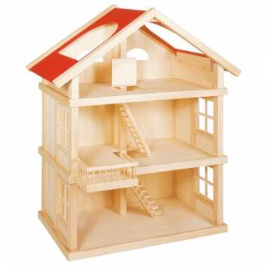 Houten poppenhuisje met 2 verdiepingen