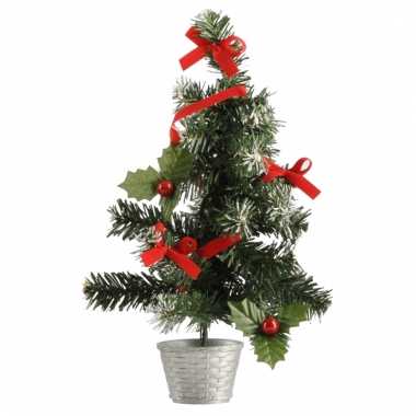 Mini kerst decoratie boompje zilver/rood 36 cm