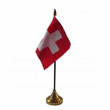 Polyester zwitserse vlag voor op bureau 10 x 15 cm