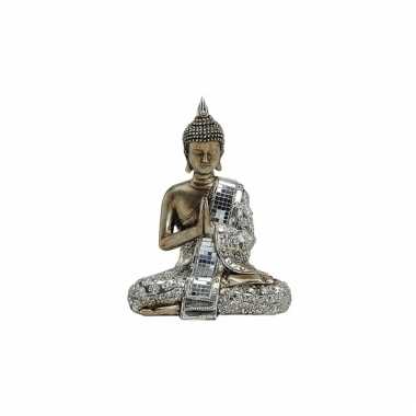 Polyhars boeddha beeld zilver 21 cm