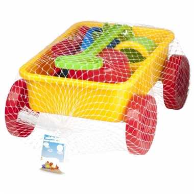 Trek wagen met zandspeelgoed geel 7 delig