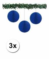 3 blauwkleurige decoratie bollen van papier 10 cm