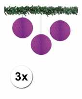 3 paarse decoratie bollen van papier 10 cm