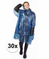 30x blauwe regen ponchos voor volwassenen