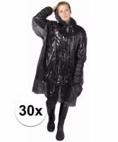 30x zwarte regen ponchos voor volwassenen