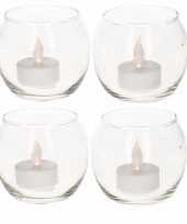4 glazen theelichthoudertjes met led licht