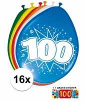 Afgeprijsde 16 party ballonnen 100 jaar opdruk sticker