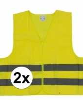 Afgeprijsde 2x reflecterende veiligheids vestjes geel voor jongens en meisjes 10130838