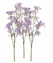 Afgeprijsde 3x paarse kroonkruid kunstbloemen takjes 68 cm