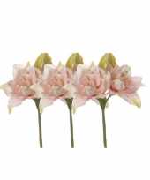 Afgeprijsde 3x stuks nep bloemen amaryllis roze 41 cm