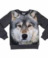 Afgeprijsde dieren trui met fotoprint van wolf voor kinderen