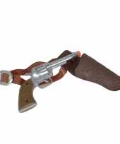 Afgeprijsde feest cowboy western revolver pistool zilver 22 cm met holster