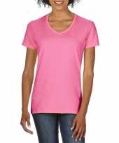 Afgeprijsde getailleerde dameskleding t-shirt met v hals licht roze