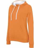Afgeprijsde oranje witte hooded sweater trui voor dames