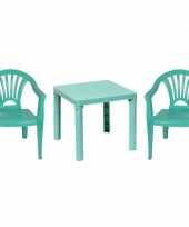 Afgeprijsde plastic mintgroene tuin kinderkamer meubels tafeltje 2 stoeltjes voor kinderen