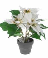 Afgeprijsde poinsettia kunstbloem kunstplant wit met pot 30 cm