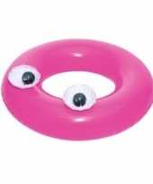 Afgeprijsde roze opblaasbare zwemband met oogjes 91 cm