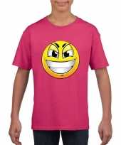 Afgeprijsde smiley t-shirt ondeugend roze kinderen