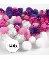 Afgeprijsde wit paarse decoratieve pompons 15 20 mm 10107814