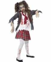 Afgeprijsde zombie schoolmeisje kostuum voor meisjes