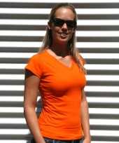 Dames shirts v hals bodyfit oranje