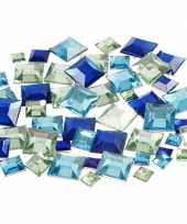 Decoratie vierkante plak diamantjes blauw mix