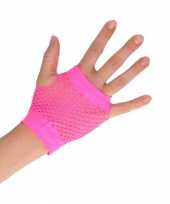 Feest visnet handschoenen roze kort voor volwassenen