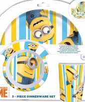 Geel minions ontbijtsetje bord kom beker voor kinderen