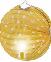 Gele feest lampion met witte stippen 20 cm