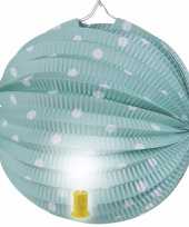 Groene feest lampion met witte stippen 20 cm