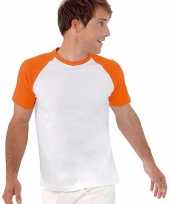 Heren baseball shirt wit oranje