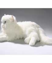 Knuffel liggende witte kat 35 cm