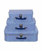 Logeerkoffer blauw met strepen voor jongens 25 cm