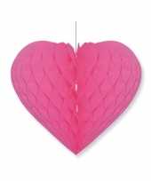 Papieren honeycomb hart fuchsia roze 28 x 32 cm