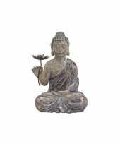 Polystone beeld boeddha met bloem 48 cm