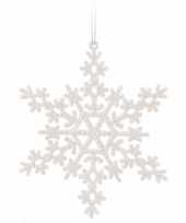 Sneeuwvlok wit met glitters 14 5 cm