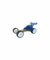 Speelgoedauto bamboe donker blauwe raceauto 8 cm