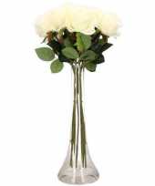 Tafeldecoratie 10 witte rozen in een vaas 45 cm