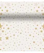 Tafelloper kerstprint creme wit met sterren