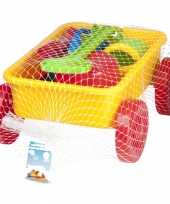 Trek wagen met zandspeelgoed geel 7 delig