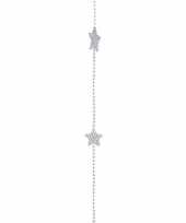 Zilveren kerstversiering kralenslinger met sterren 270 cm 10096136